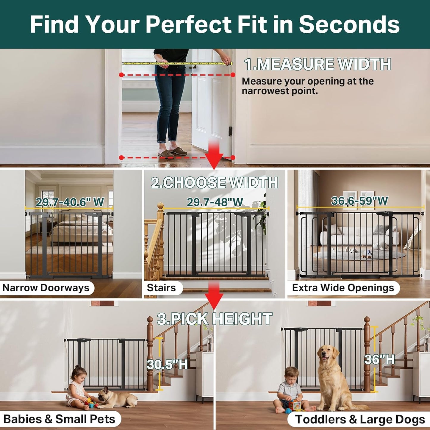 Mom'S Choice Awards Winner- 29.7"-51.5" Baby Gate Extra Wide, Safety Dog Gate for Stairs, Easy Walk Thru Auto Close Pet Gates for the House, Doorways, Child Gate Includes 4 Wall Cups,White