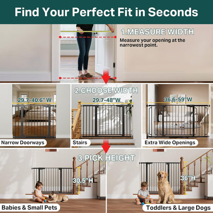 Mom'S Choice Awards Winner- 29.7"-51.5" Baby Gate Extra Wide, Safety Dog Gate for Stairs, Easy Walk Thru Auto Close Pet Gates for the House, Doorways, Child Gate Includes 4 Wall Cups,White