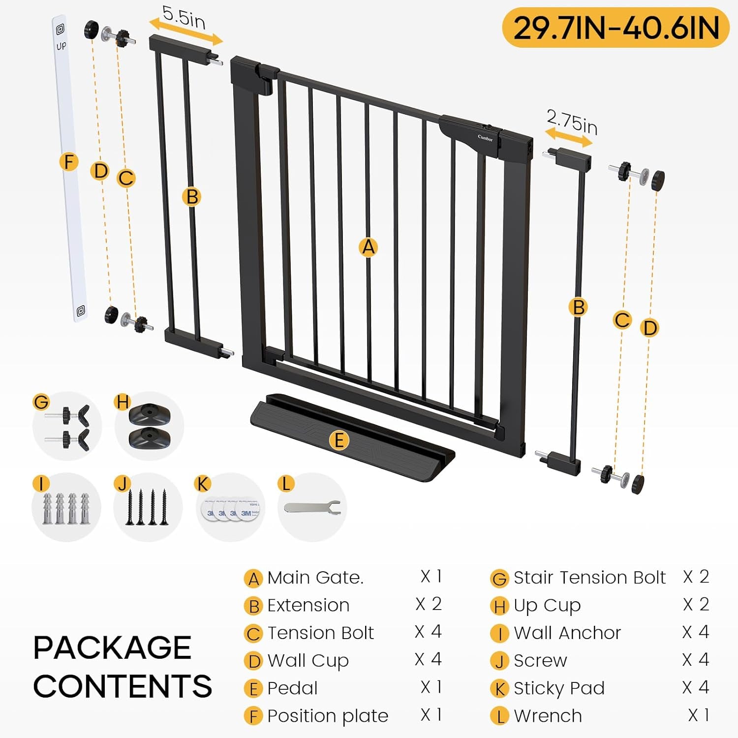 Mom'S Choice Awards Winner- 29.7"-51.5" Baby Gate Extra Wide, Safety Dog Gate for Stairs, Easy Walk Thru Auto Close Pet Gates for the House, Doorways, Child Gate Includes 4 Wall Cups,White